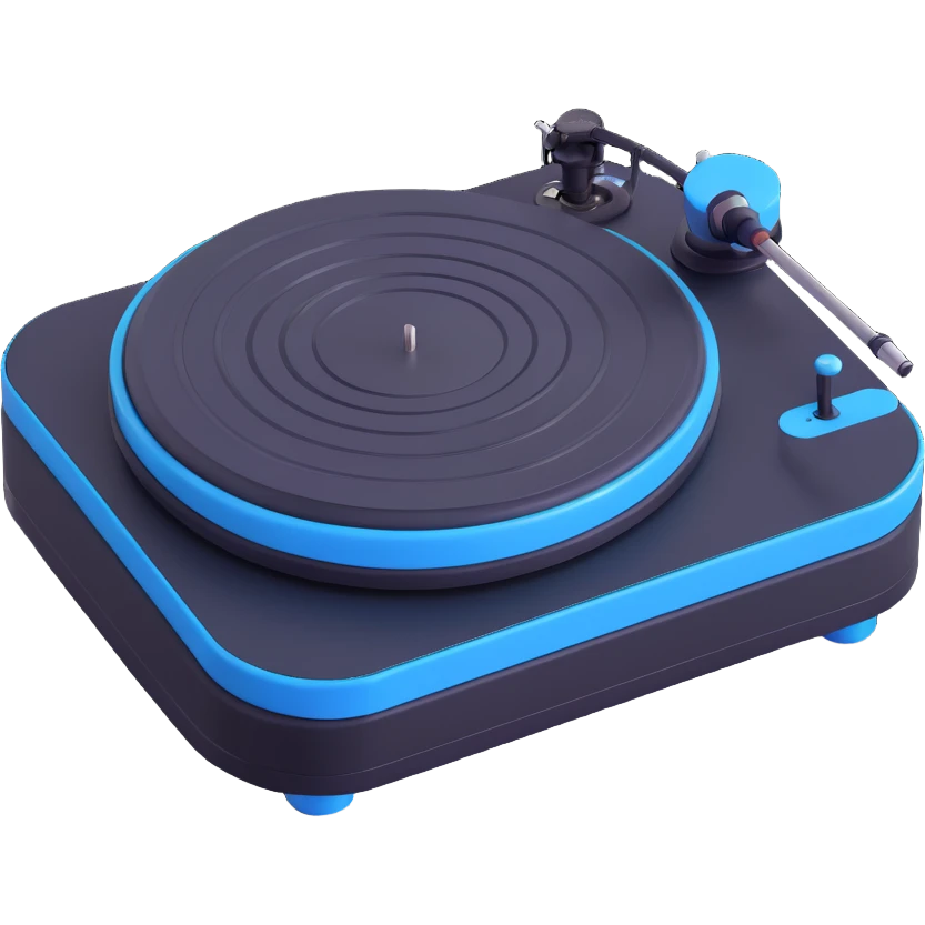 Technics-style turntable in 3D, Disney Pixar animation style, playful rounded features, vibrant colors, black and blue as main colors emoji
