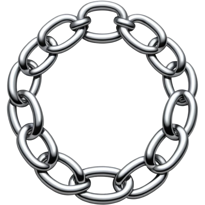 A thick luxury chain emoji made of liquid silver chrome, smooth rounded links, glossy metallic reflections, heavy swag aesthetic, minimalistic iOS emoji style, centered, clean white background emoji