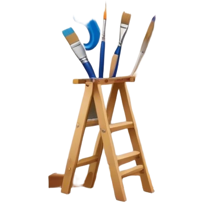 Create an icon that represents the hobby of wall painting, featuring a wall with a beautiful painting in progress. The design should include a paintbrush, a roller, and part of the wall decorated with colorful patterns or a mural. The icon should show the process of creating the artwork, with the brush strokes visible on the wall, symbolizing the artistic nature of the craft. The composition should be balanced and harmonious, evoking creativity and skill. The background should be transparent. emoji