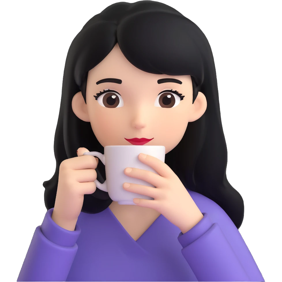 black-haired girl sipping coffee, emoji style emoji