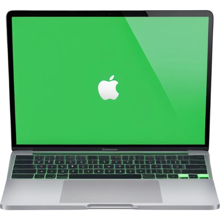 A macbook laptop front facing with its screen showing green screen. emoji