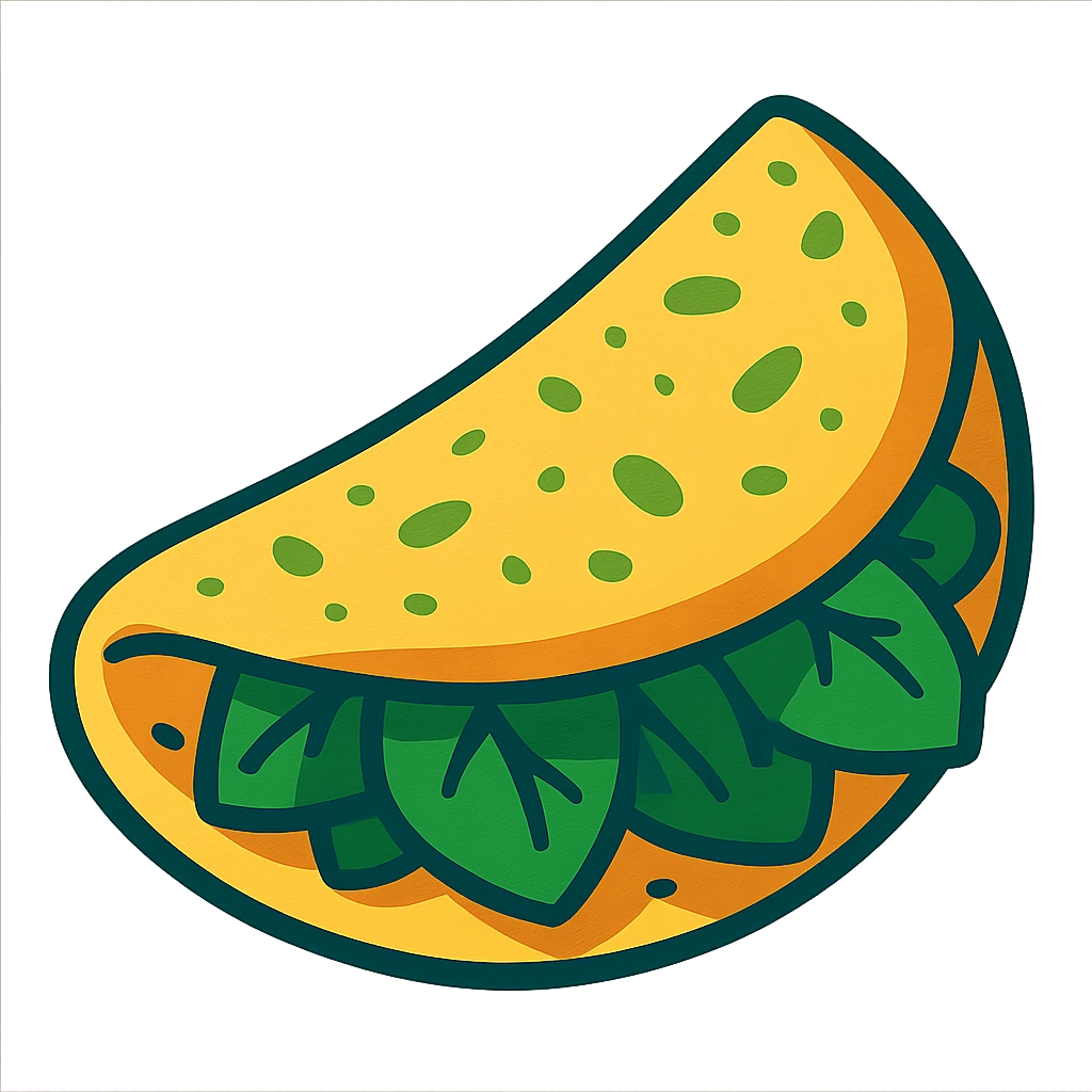 A vibrant toon of a green spinach omelet emoji