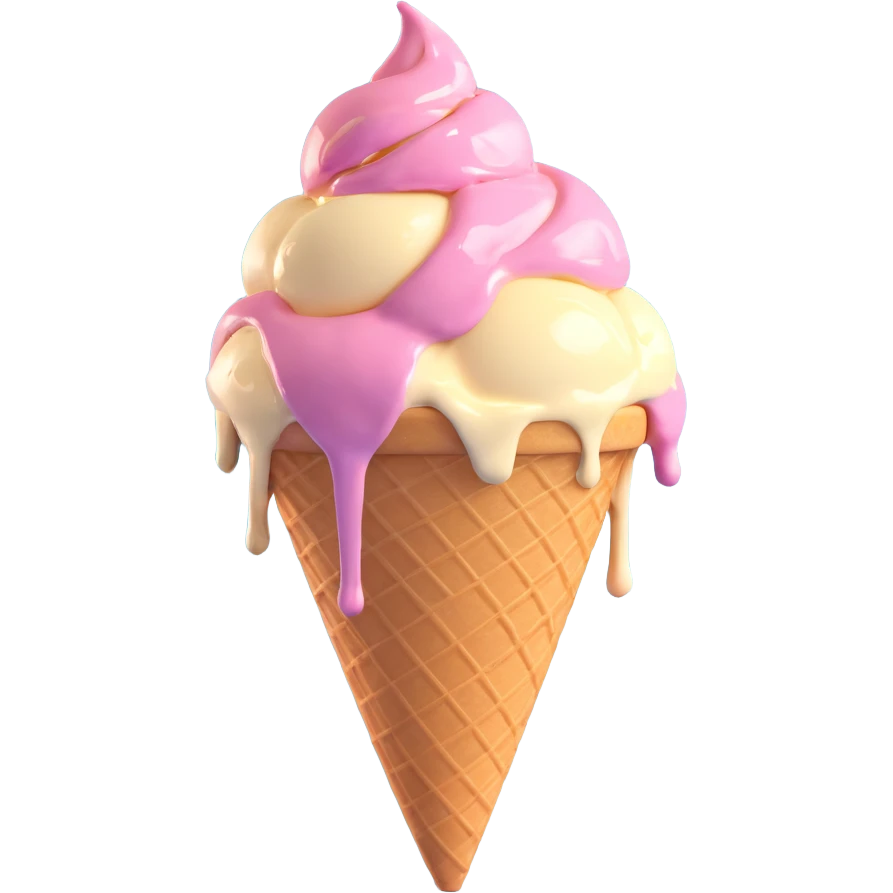 upside down melted vanilla ice cream cone, cone slightly tilted emoji