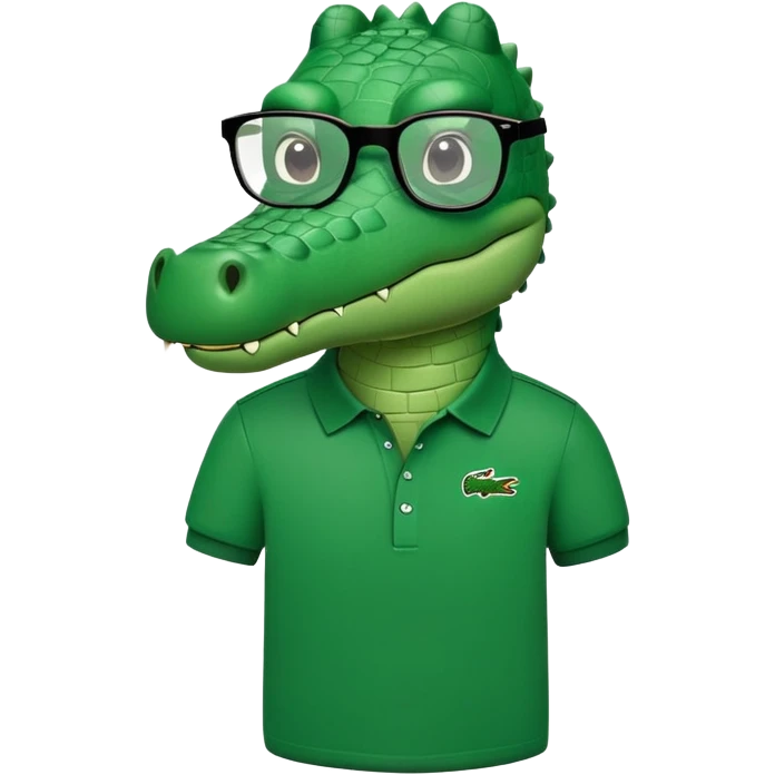 Crocodile wearing black glasses and green Lacoste costume emoji
