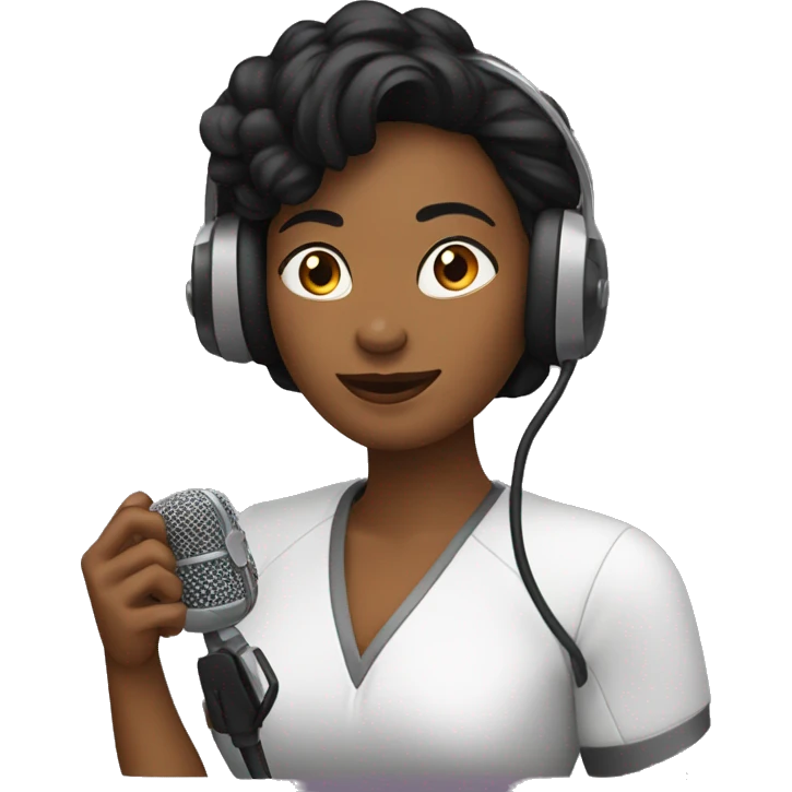 Una mujer negra hablando con un microfono como si fuera un podcast emoji