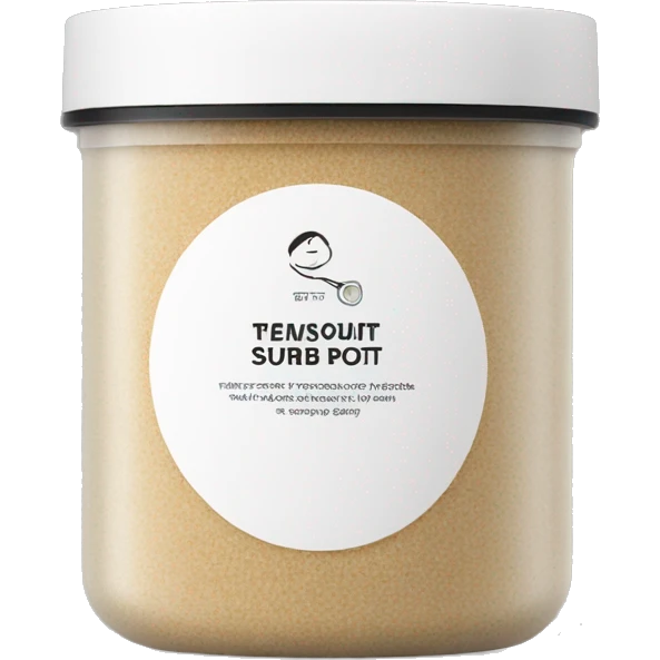 body scrub pot with label emoji