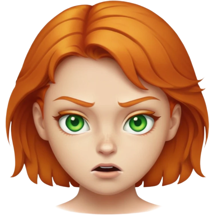 A ginger girl with green eyes with a mad face  emoji