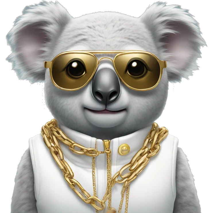koala wearing a white puffer vest and sun glasses and a gold chain emoji