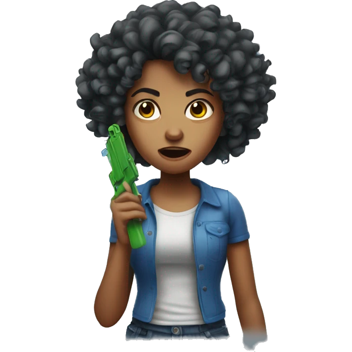 Angry girl , curly hair , water gun emoji