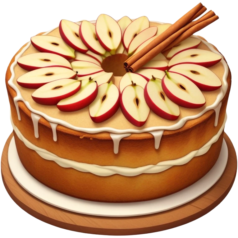 cinematic-realistic-apfelkuchen-dessert-emoji,-depicted-as-a-classic-apple-cake-with-cinnamon-and-thinly sliced apples on the top neatly spread out-rendered-with-soft-textures-and-warm,-inviting-lighting. emoji