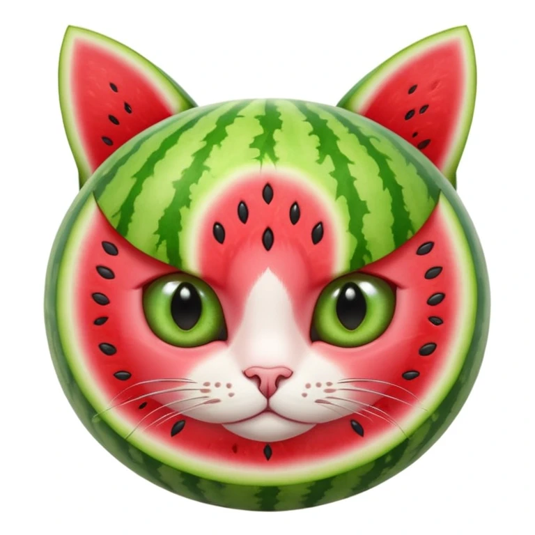 Cat watermelon- a watermelon with.   eyes and ears of a cat in the color green, like a watermelon emoji