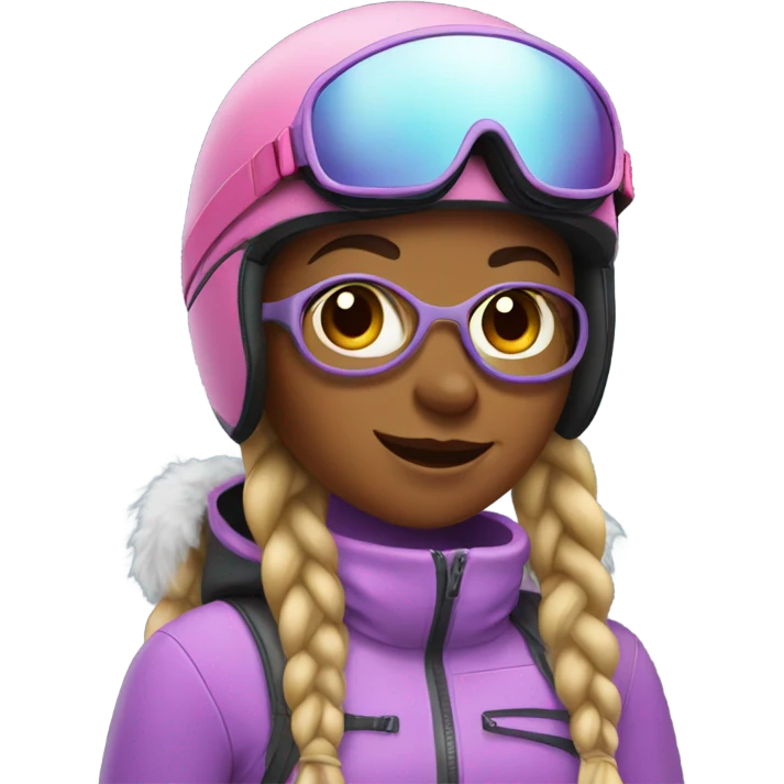 girl with braids and a ski helmet and ski goggles  emoji