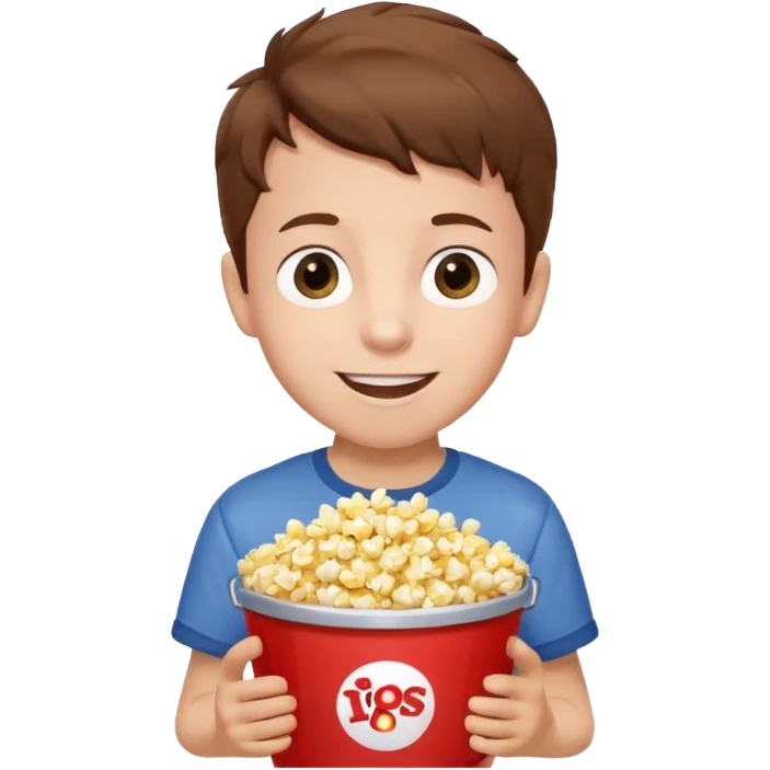 a young boy holding a bucket of popcorn emoji