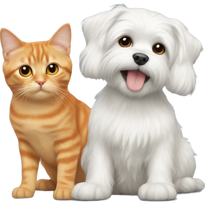White Maltese next to orange cat emoji