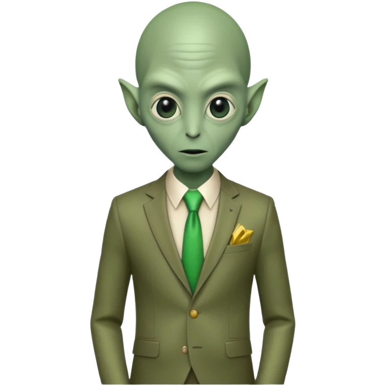 Green tall alien wearing Louis Vutton suit emoji