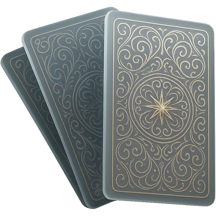 tarot deck with elaborate, swirling patterns on the card backs, hints of gold foil, cards arranged in a fan, magical and luxurious emoji