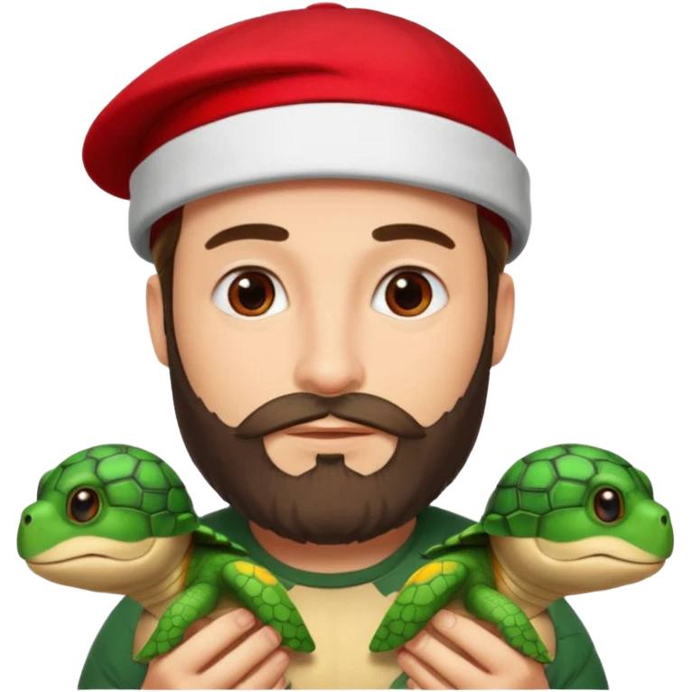 man with beard, red cap and turtles emoji