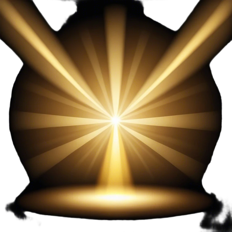 Cinematic Realistic Stage Spotlight, a focused beam of golden light cutting through the darkness, subtle dust particles visible in the air, glowing with an electrifying, dramatic energy. emoji