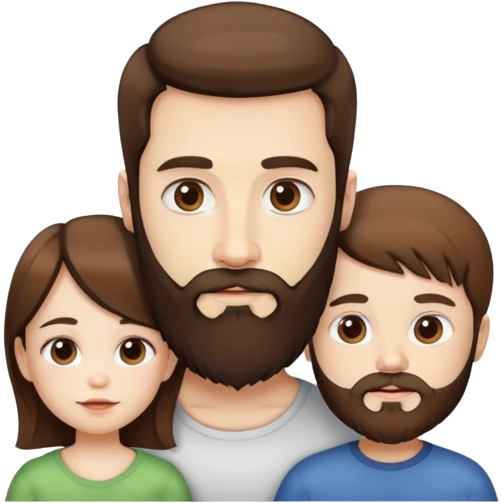 woman, man with a beard and child white skin and all brown hair.  emoji