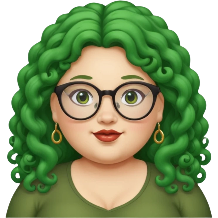  glassess and green curly long haired fat girl earrings emoji