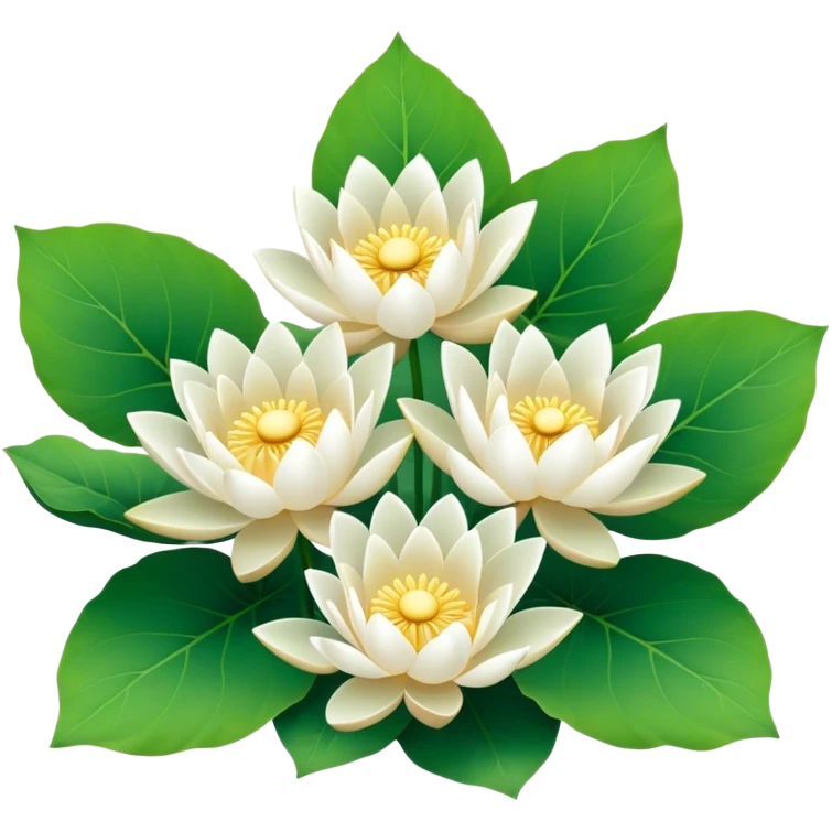 bouquet white Nymphaea lotus,stem, lotus leaf emoji