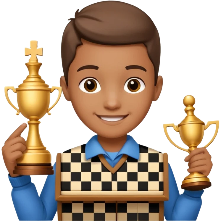 Kid with trophy, Chess club. emoji