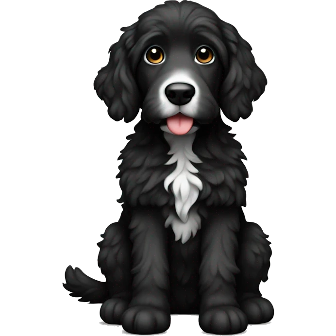 sitting down Bernadoodle black with white near mouth emoji