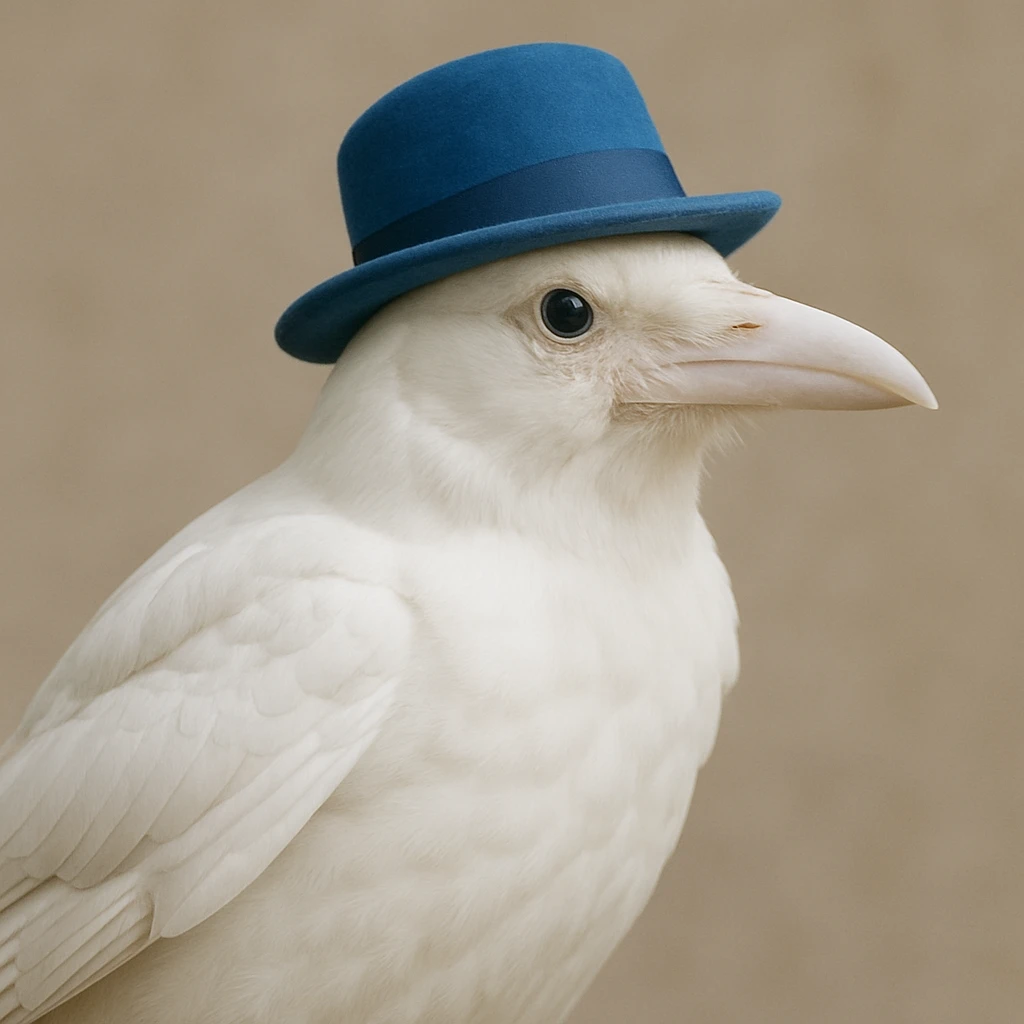 a white crow with a blue hat emoji