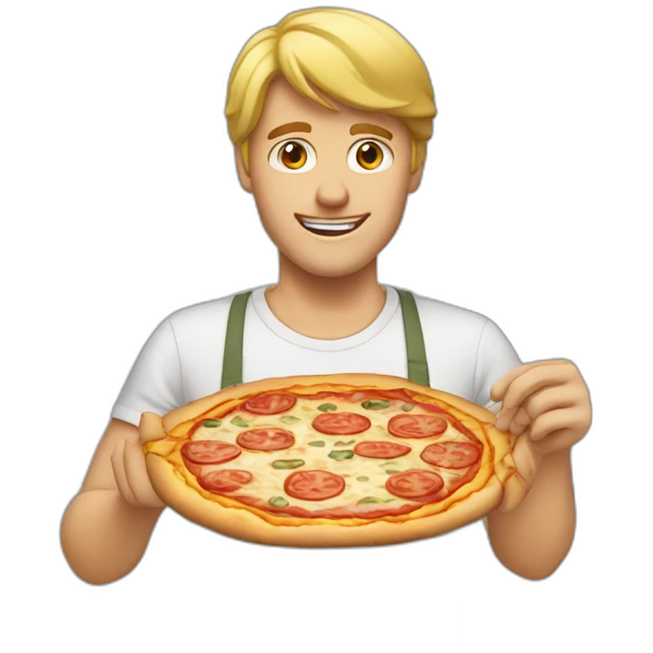 a blond man making a pizza emoji