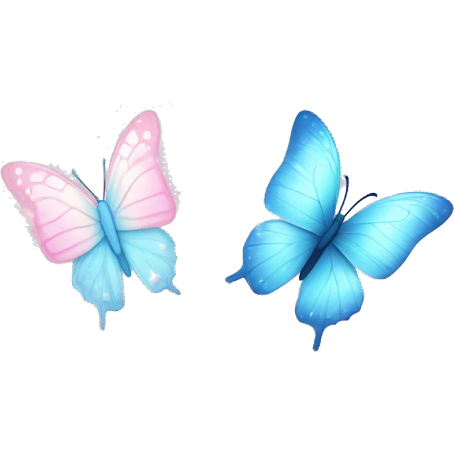 Light blue butterfly facing a light pink butterfly with trails of sparkles emoji
