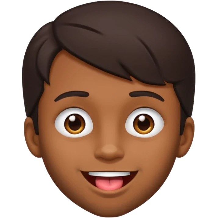 A brown skin guy with dark hair that is his covering forehead, his head is tilted back a bit and his tongue is out emoji