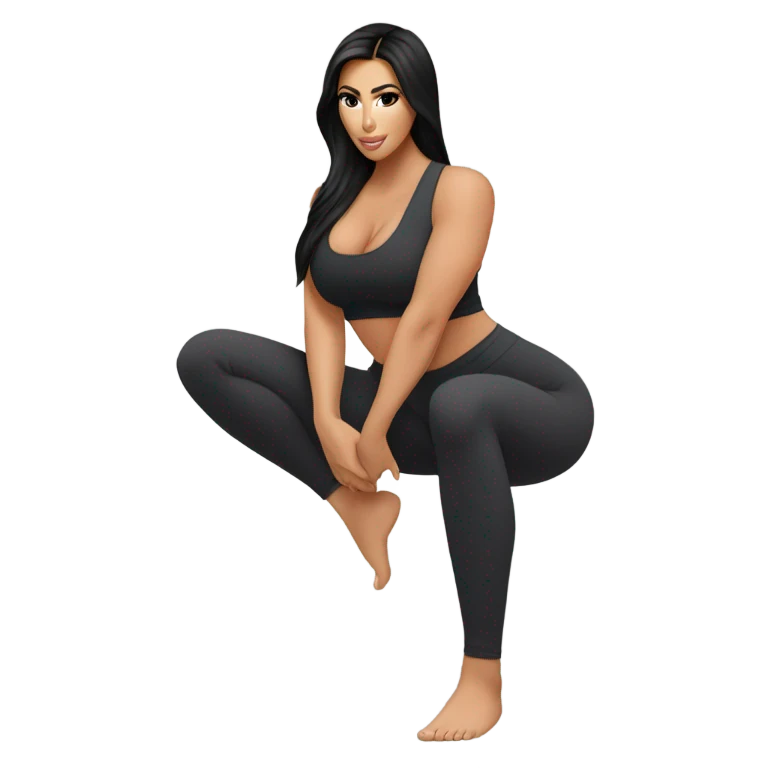 Kim K squatting  in yoga pants emoji
