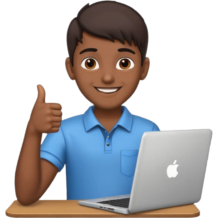 indian college boy holding laptop thumbs up emoji