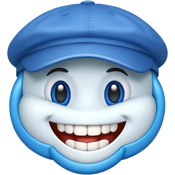 Blue emoji with teeth with cap emoji