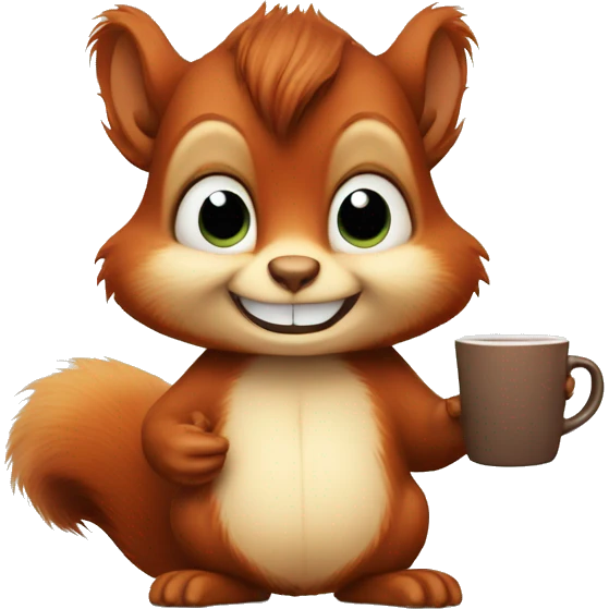 Cute red squirrel with bushy ears holding mug emoji