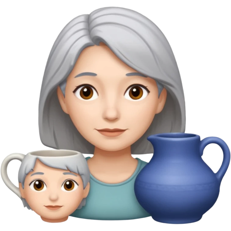 Woman with grey hair with ceramics emoji