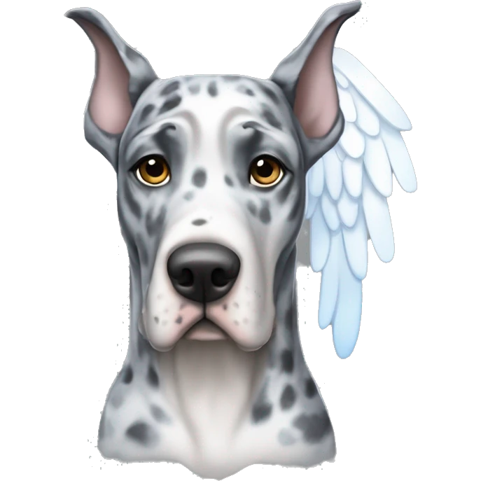 Blue Merle Great Dane wearing a angel costume  emoji