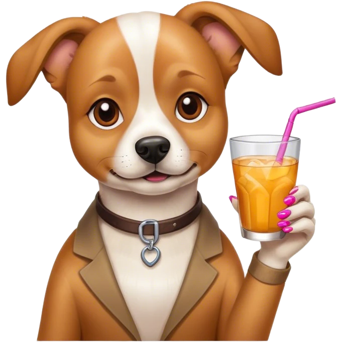 Dog with drink and nails emoji