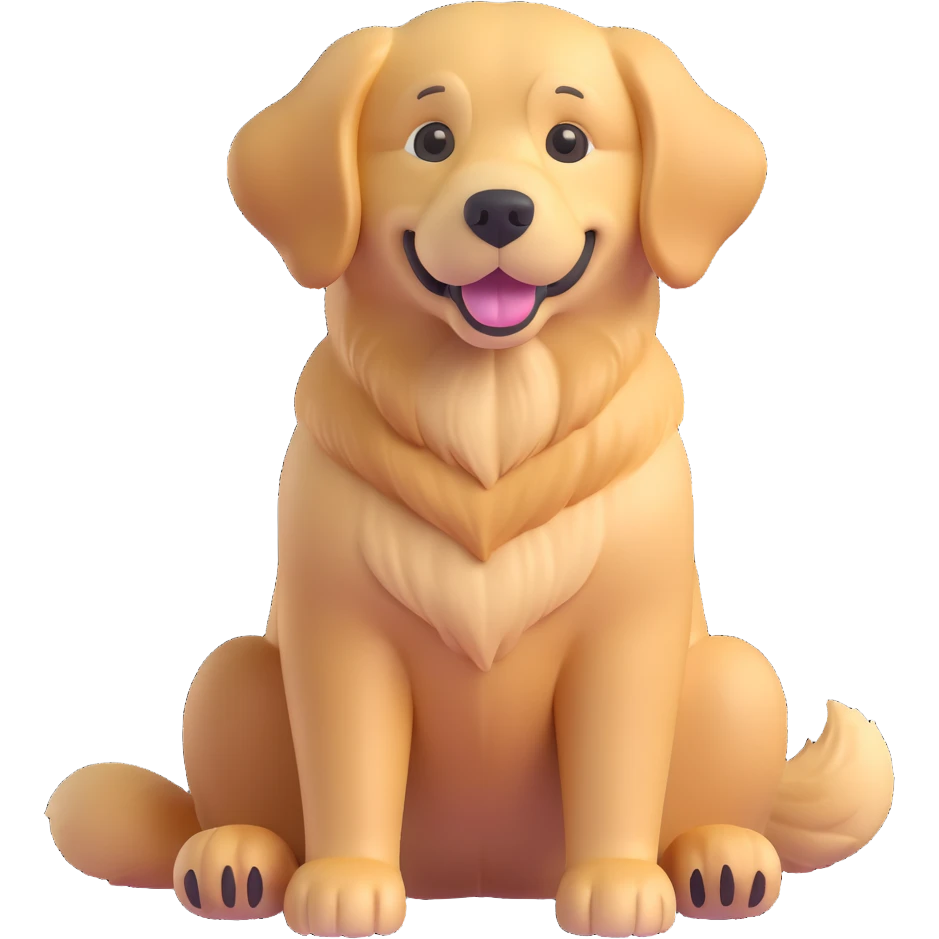 3D style golden retriever, friendly and playful, realistic fur, sitting pose emoji