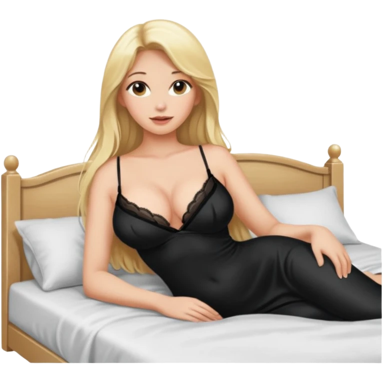 Sexy blond female. Big boobs. Long hair. Black sexy neighties. Sexy pose on bed emoji