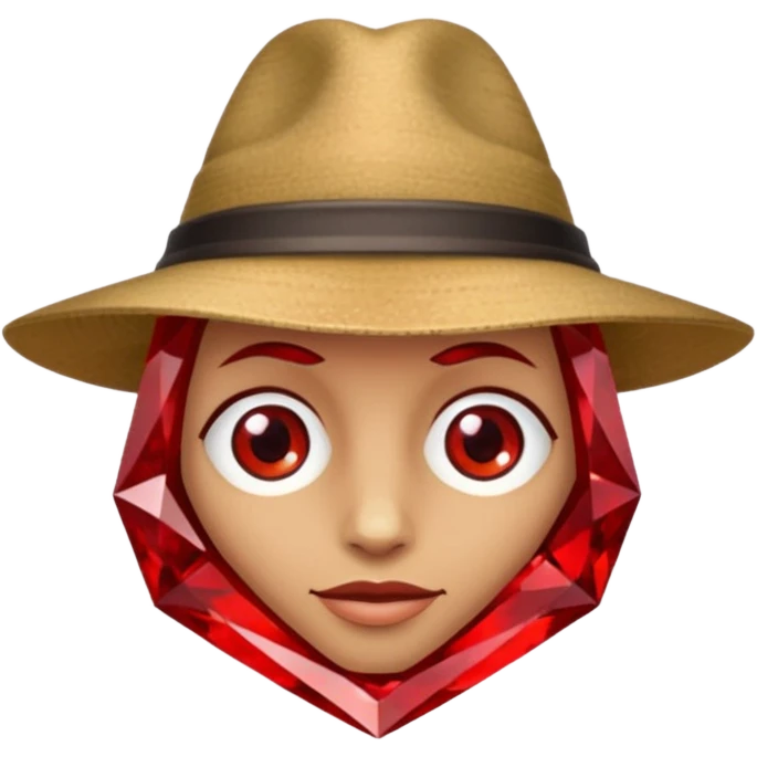 A single red crystal gemstone character wearing hat,  irregular with faceted very sharp sides,, , high detail, emoji