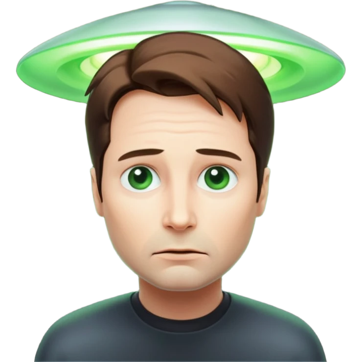 Mulder from the x-files is looking very very worried (not trusting anyone today). A transparent green beam of light from a UFO illuminates him. emoji