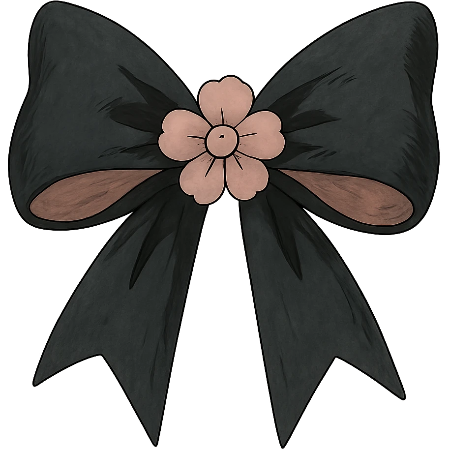 gothic bow, black and pink, ghibli style emoji
