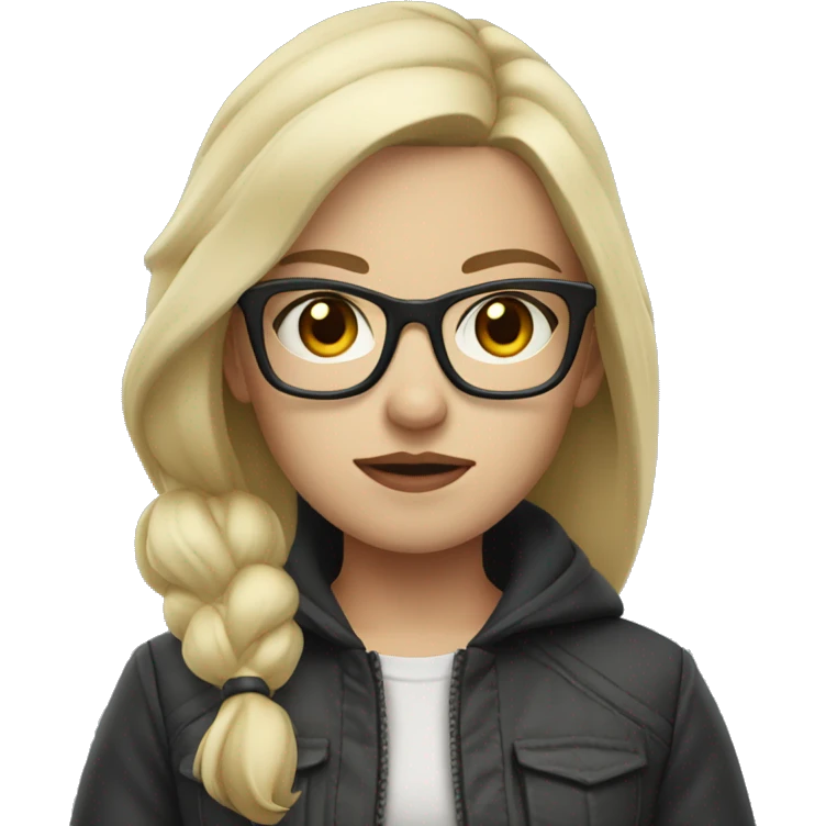 girl with white skin in a jacket and glasses, blond hair, serious face
 emoji