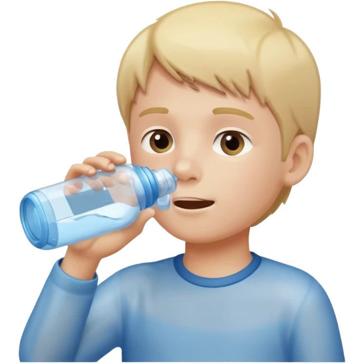 young boy drinking water from a bottle emoji