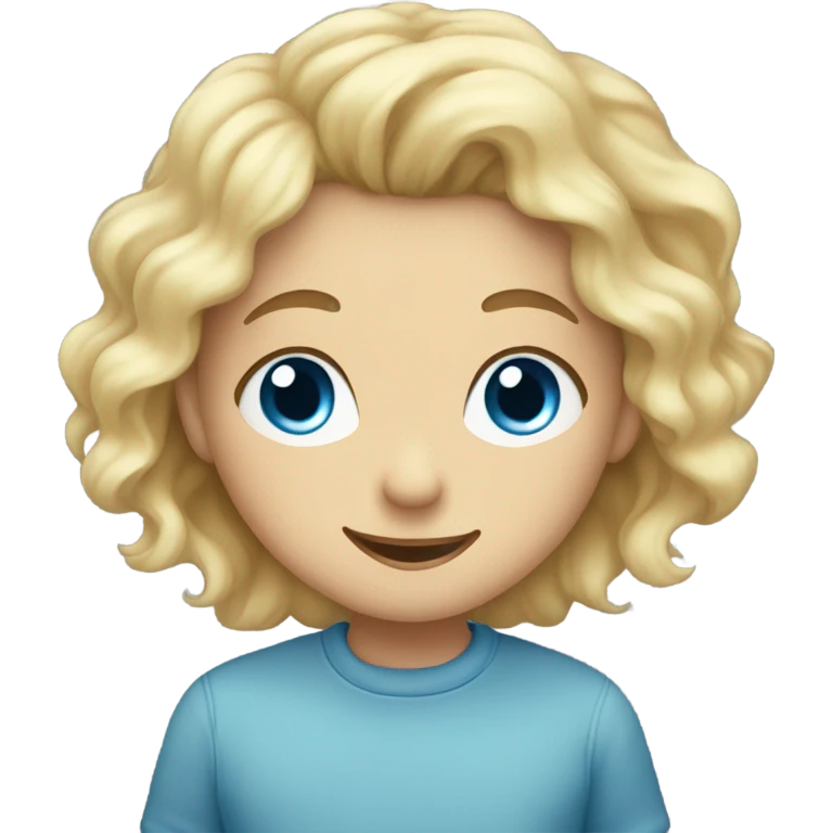 Blond girl Blue eyes and a boy with dark curly hair smiling and looking at her emoji