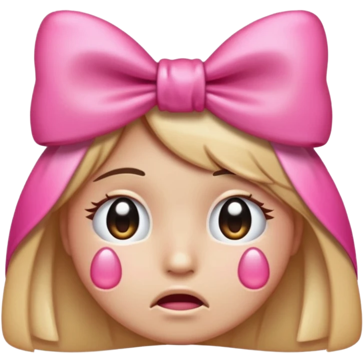 crying emoji face with a shiny pink bow on top emoji