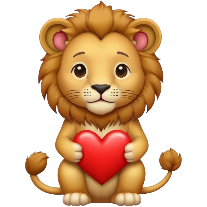 Cute lion holds heart emoji