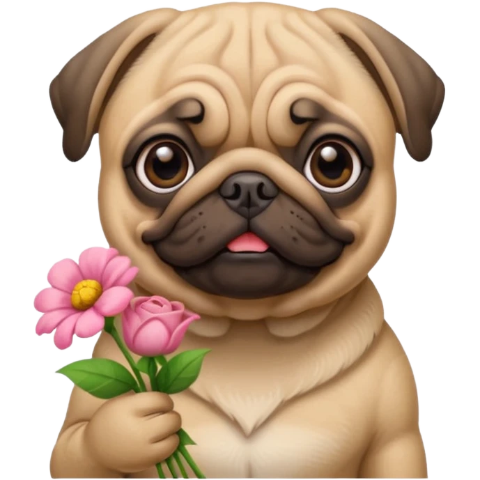 pug dog holding flowers emoji
