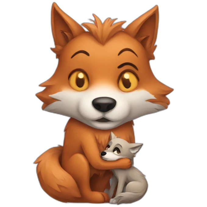 wolf hugging fox emoji